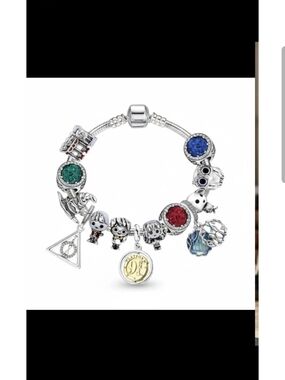 Harry Potter Silver Charm Bracelet with Blue, Green, Red Accents